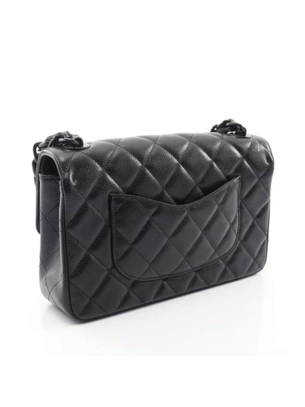 Chanel Shoulder Bag Quilted Single Flap Plastic Chain Black Caviar